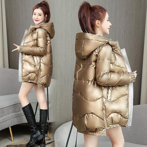 leather women's winter jacket parka down cotton jacket long glossy hooded outwear female parkas thick cotton padded basic coats overall, Black
leather women's winter jacket parka down cotton jacket long glossy hooded outwear female parkas thick cotton padded basic coats overall, Black