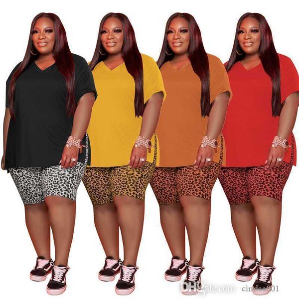 women plus size clothing v-neck tracksuit 2023 fashion casual split short sleeve tee leopard shorts two piece set xl-5xl, Black
women plus size clothing v-neck tracksuit 2023 fashion casual split short sleeve tee leopard shorts two piece set xl-5xl, Black