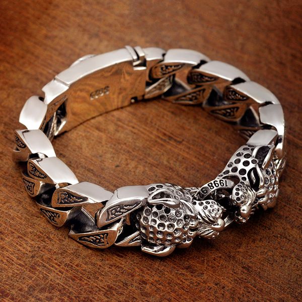 chain s925 silver men's leopard horsetail woven double leopard head bracelet locomotive cool buckle men's silver chain wristband 2, Black
chain s925 silver men's leopard horsetail woven double leopard head bracelet locomotive cool buckle men's silver chain wristband 2, Black