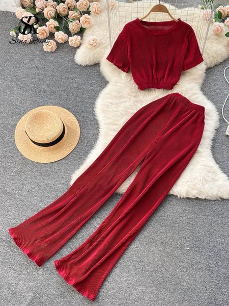 pants singreiny women summer set short sleeves loose wide leg long pants streetwear ladies pleated suits chic two piece sets, White
pants singreiny women summer set short sleeves loose wide leg long pants streetwear ladies pleated suits chic two piece sets, White