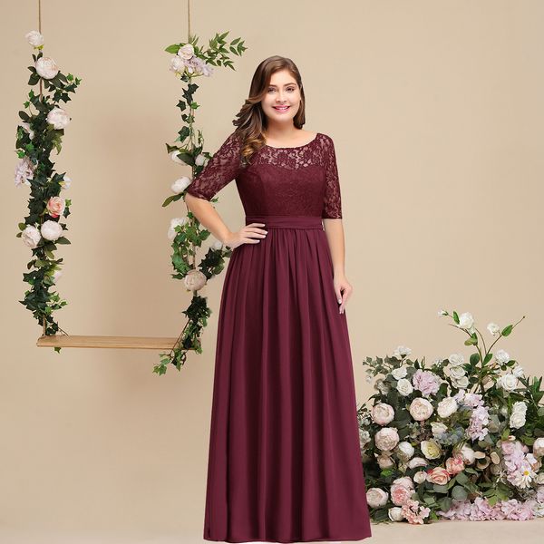 long burgundy bridesmaid dress with a 3/4 aleeved chiffon dress with lace bodice illusion sleeve fully lined zip up back cps522, White;pink
long burgundy bridesmaid dress with a 3/4 aleeved chiffon dress with lace bodice illusion sleeve fully lined zip up back cps522, White;pink