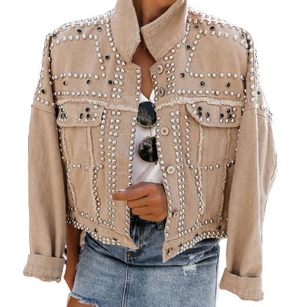 women's jackets spring and autumn fashion denim coat hand beaded rivet short black student basic clothing 230424, Black;brown
women's jackets spring and autumn fashion denim coat hand beaded rivet short black student basic clothing 230424, Black;brown