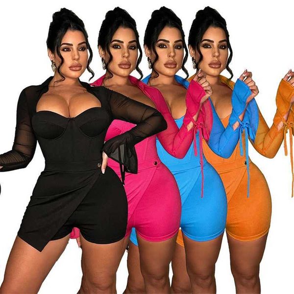 women clothing designer jumpsuit fashion round neck mesh spliced flare sleeve polo shorts bodysuit 4 colours, Black;white
women clothing designer jumpsuit fashion round neck mesh spliced flare sleeve polo shorts bodysuit 4 colours, Black;white