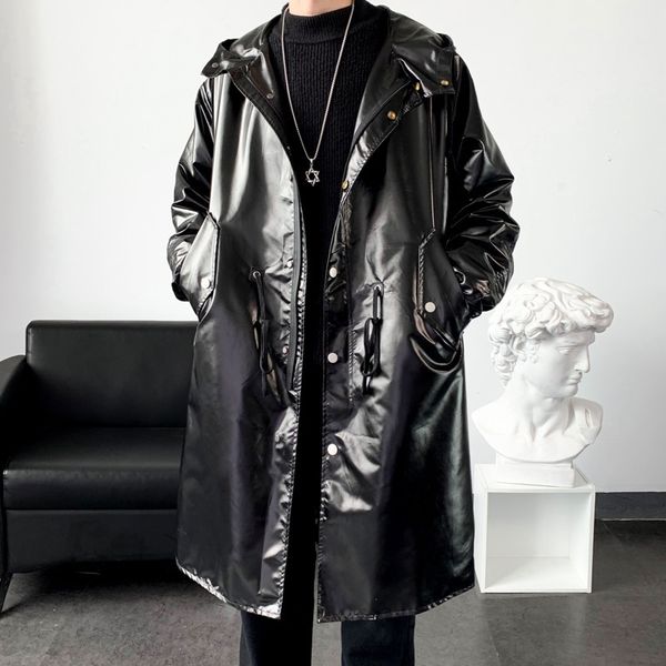 men's trench coats 2023 fashion spring bright windbreaker medium long single breasted with hat sleeve male jackets 230424, Tan;black
men's trench coats 2023 fashion spring bright windbreaker medium long single breasted with hat sleeve male jackets 230424, Tan;black