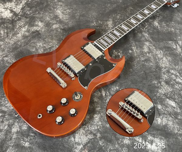 in stocking electric guitar see thru brown color black pickguard hh pickups chrome cover tune o matic bridge bone nut
in stocking electric guitar see thru brown color black pickguard hh pickups chrome cover tune o matic bridge bone nut
