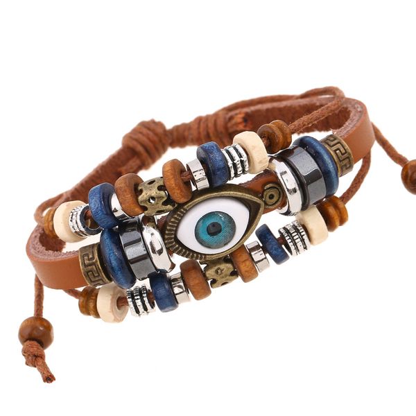 classic design evil eye charm bracelet three layered leather bracelets jewelry for men, White
classic design evil eye charm bracelet three layered leather bracelets jewelry for men, White