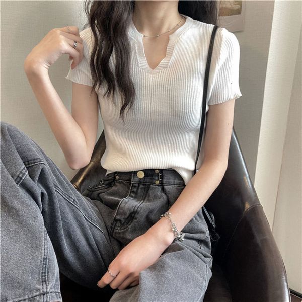 women's t-shirt v-neck knit crop summer casual t-shirt basic streetwear ribber short sleeve shirts for women y2k 230426, White
women's t-shirt v-neck knit crop summer casual t-shirt basic streetwear ribber short sleeve shirts for women y2k 230426, White