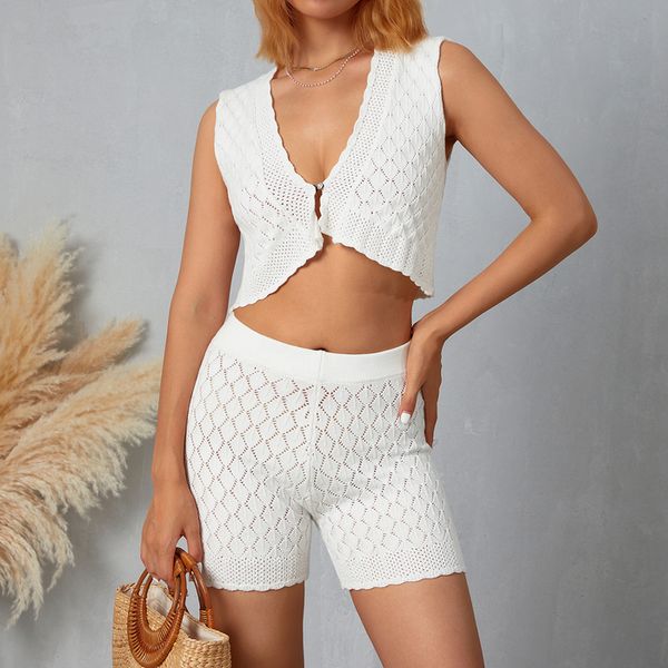 women's tracksuit casual 2pcs outfits solid color slim vneck sleeveless knitted crop high waist shorts set 230425, Gray
women's tracksuit casual 2pcs outfits solid color slim vneck sleeveless knitted crop high waist shorts set 230425, Gray
