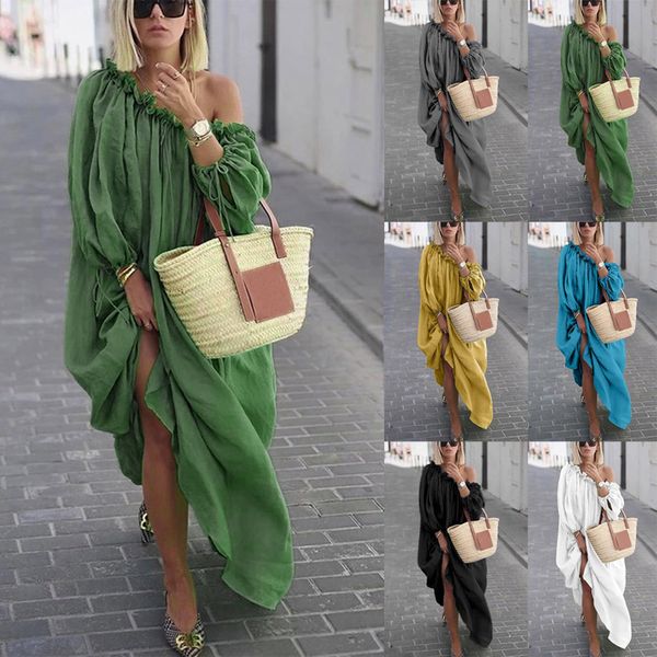 casual dresses new women's casual solid color large one line neck dress, Black;gray
casual dresses new women's casual solid color large one line neck dress, Black;gray
