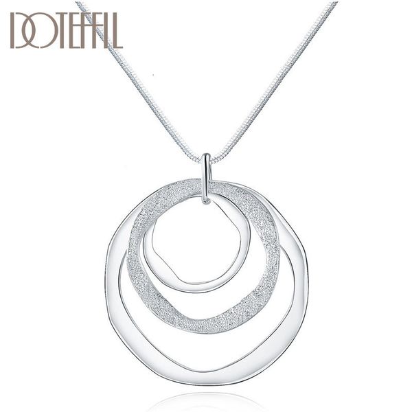 

pendant necklaces doteffil 925 sterling silver 18 inches three circle pendant chain frosted necklace for women fashion wedding party charm j