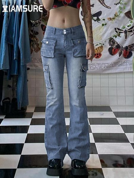 jeans iamsure big pockets cargo jeans slim low waisted flare pants wide leg pants women 2022 spring autumn trousers fashion lady, Blue
jeans iamsure big pockets cargo jeans slim low waisted flare pants wide leg pants women 2022 spring autumn trousers fashion lady, Blue