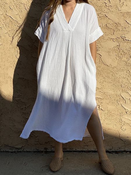 women's swimwear beach cover ups for swimwear solid kaftans v neck wrinkle rayon bohemian maxi dresses swimwear bathing suits s 230425, White;black
women's swimwear beach cover ups for swimwear solid kaftans v neck wrinkle rayon bohemian maxi dresses swimwear bathing suits s 230425, White;black