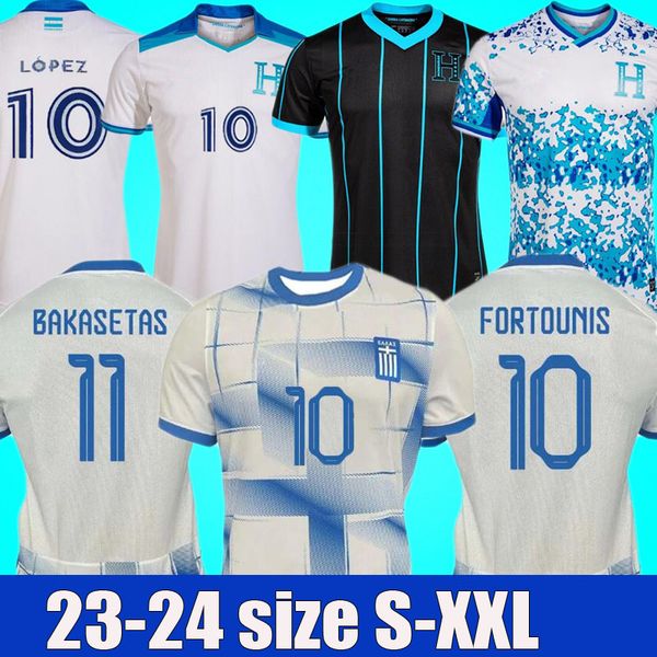 

2023 greece republica de honduras soccer jerseys the hellenic national team masouras bakasetas 23 24 lopez castillo garcia costly lozano iza, Black;yellow