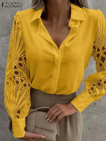 women's blouses shirts zanzea ol lapel white elegant commuting fashion casual blusas women hollow out summer lace long sleeve 230426
women's blouses shirts zanzea ol lapel white elegant commuting fashion casual blusas women hollow out summer lace long sleeve 230426