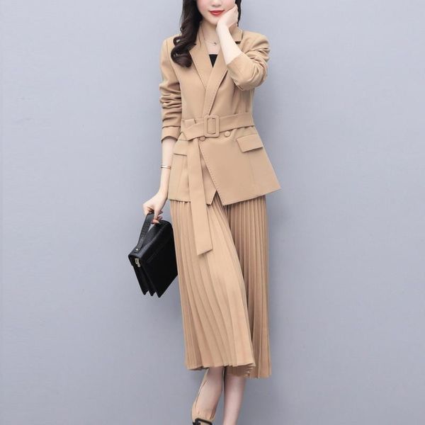 pants women office lady solid outwear loose elegant belt blazer + high waist pleatedaline skirt suit spring autumn 2 pieces sets, White
pants women office lady solid outwear loose elegant belt blazer + high waist pleatedaline skirt suit spring autumn 2 pieces sets, White