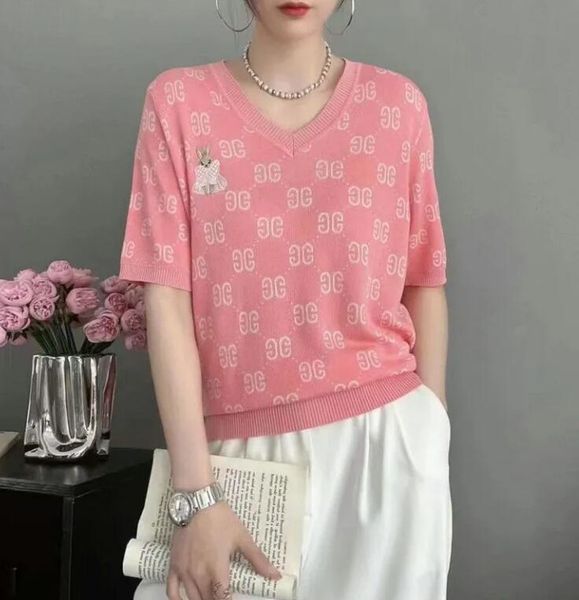designer womens knits tees summer short sleeve pink green knitted sweater women's clothing, White
designer womens knits tees summer short sleeve pink green knitted sweater women's clothing, White