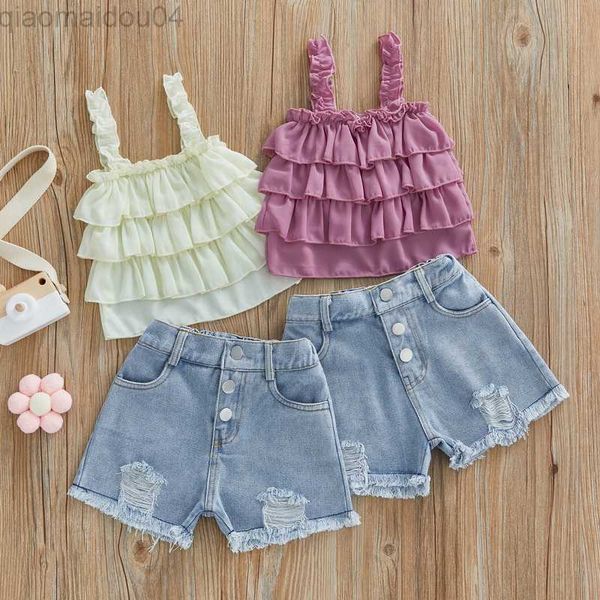 clothing sets girls clothing set solid color sleeveless ruffle tank + ripped denim shorts children two-piece set kid outfit 1-6y aa230426, White
clothing sets girls clothing set solid color sleeveless ruffle tank + ripped denim shorts children two-piece set kid outfit 1-6y aa230426, White