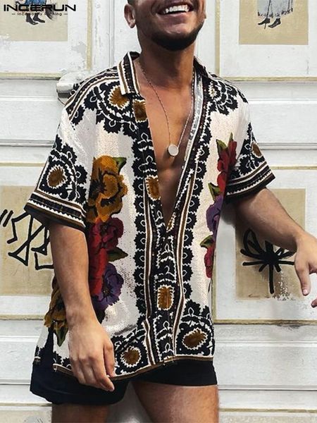 men's casual shirts incerun men casual shirt printing lapel button short sleeve summer men clothing vacation vintage streetwear camisas, White;black
men's casual shirts incerun men casual shirt printing lapel button short sleeve summer men clothing vacation vintage streetwear camisas, White;black