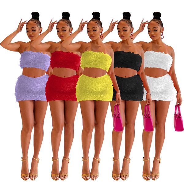 2023 designer two piece dress solid color skirt sets summer y2k fur two piece sets womens outifits sleeveless chest wrap mini skirts wholesa, White
2023 designer two piece dress solid color skirt sets summer y2k fur two piece sets womens outifits sleeveless chest wrap mini skirts wholesa, White