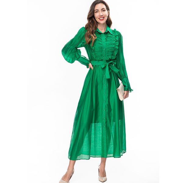 women's runway dresses turn down collar long sleeves ruffles fashion a line designer vestidos, Black
women's runway dresses turn down collar long sleeves ruffles fashion a line designer vestidos, Black