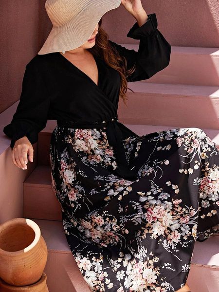 dresses plus size dress women summer v neck long sleeve floral print patchwork casual dress belted high waist maxi long boho dresses, Black
dresses plus size dress women summer v neck long sleeve floral print patchwork casual dress belted high waist maxi long boho dresses, Black