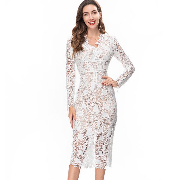 women's runway dresses v neck long sleeves embroidery lace elegant sheath vestidos, Black
women's runway dresses v neck long sleeves embroidery lace elegant sheath vestidos, Black