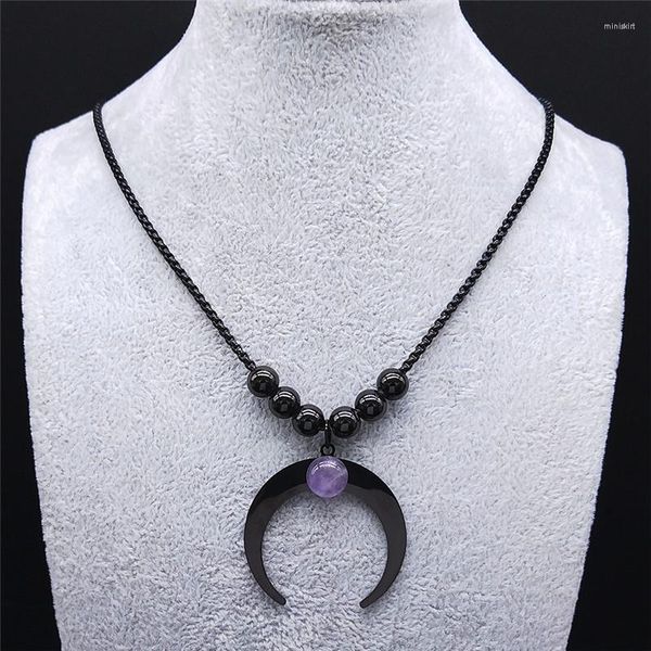 pendant necklaces gothic black crescent moon stainless steel charm purple crystal bead necklace jewelry joyas mujer n3107s06, Silver
pendant necklaces gothic black crescent moon stainless steel charm purple crystal bead necklace jewelry joyas mujer n3107s06, Silver