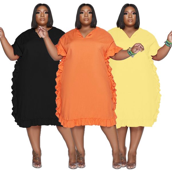 l-4xl plus size women clothing summer short sleeve ruffles v neck loose casual dresses outfits, Black
l-4xl plus size women clothing summer short sleeve ruffles v neck loose casual dresses outfits, Black