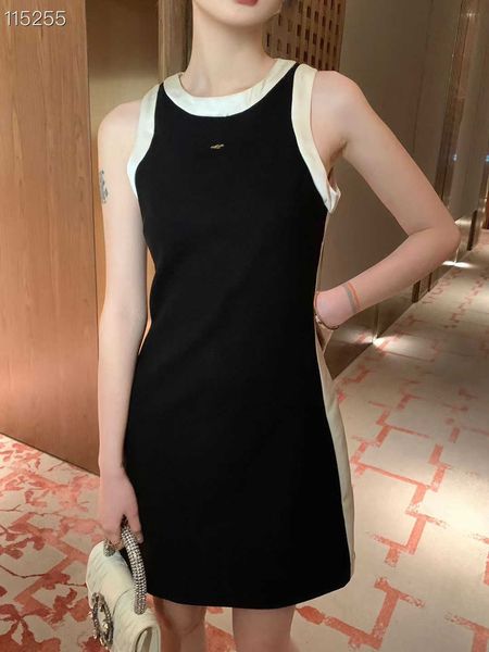23ss women dress womens designer clothing summer dresses contrasting satin trim metal crewneck slimming sleeveless sundress womens clothing, Black;gray
23ss women dress womens designer clothing summer dresses contrasting satin trim metal crewneck slimming sleeveless sundress womens clothing, Black;gray