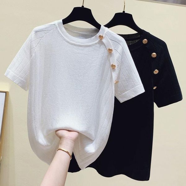 t-shirt plus size ice silk short sleeve tshirts women 2022 new summer knitted tshirts round neck button large female knitwear, Black
t-shirt plus size ice silk short sleeve tshirts women 2022 new summer knitted tshirts round neck button large female knitwear, Black
