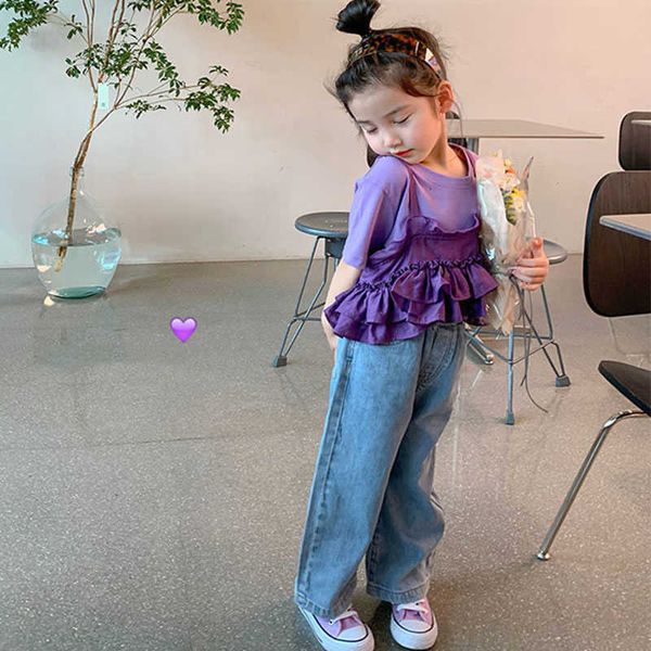 clothing sets 2022 summer new girls' clothing sets lace suspender +short-sleeved +denim wide-leg pants little kids children's clo, White
clothing sets 2022 summer new girls' clothing sets lace suspender +short-sleeved +denim wide-leg pants little kids children's clo, White