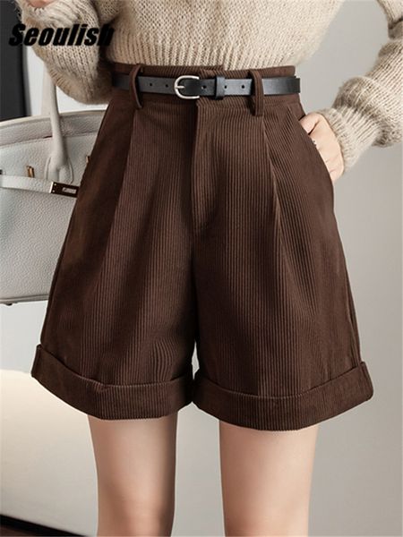 women's shorts seoulish corduroy women's cargo shorts with belted autumn winter high waist wide leg shorts vintage female trousers, White;black
women's shorts seoulish corduroy women's cargo shorts with belted autumn winter high waist wide leg shorts vintage female trousers, White;black