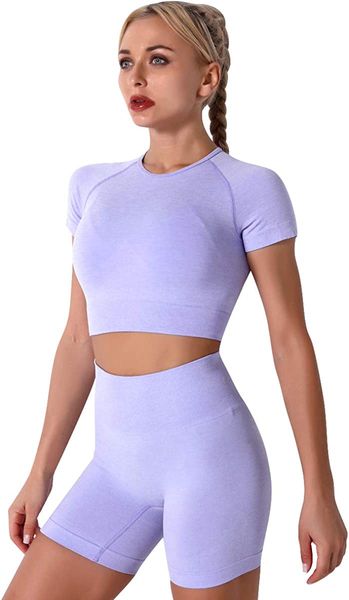 women seamless yoga outfits 2 piece workout short sleeve crop with high waisted running shorts sets activewear
women seamless yoga outfits 2 piece workout short sleeve crop with high waisted running shorts sets activewear