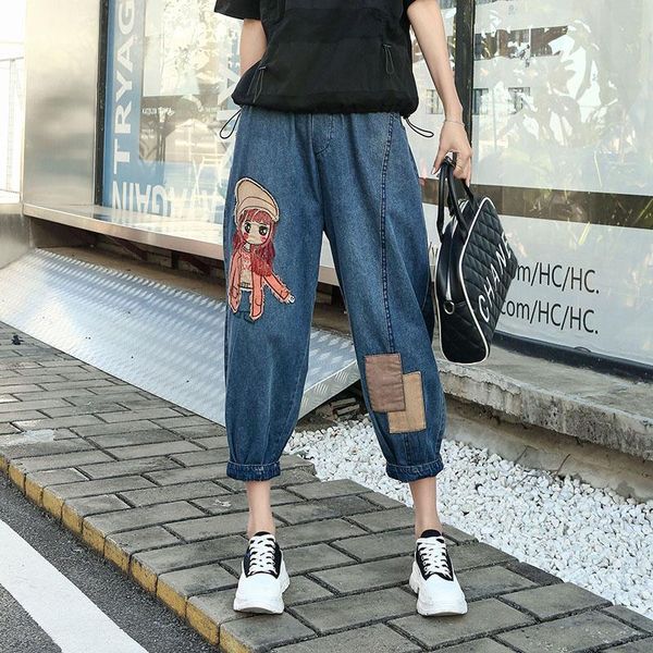jeans 220437 elastic waist jeans spring summer korean retro jeans female cartoon girl patch embroidery distressed harem pants women, Blue
jeans 220437 elastic waist jeans spring summer korean retro jeans female cartoon girl patch embroidery distressed harem pants women, Blue