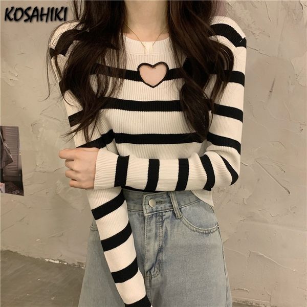 women's t-shirt kosahiki casual basic knitted t-shirt vintage striped heart hollow out design tee all match y2k base knitwear autumn 2, White
women's t-shirt kosahiki casual basic knitted t-shirt vintage striped heart hollow out design tee all match y2k base knitwear autumn 2, White