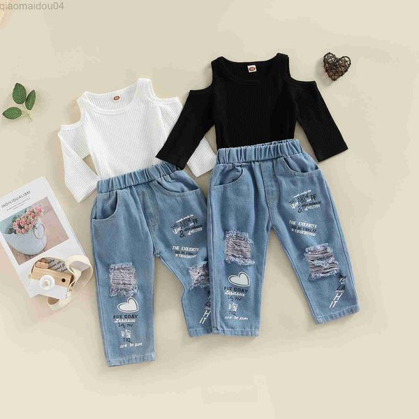 clothing sets girls' clothing sets solid color off shoulder ribbed shirt printed denim trousers 2pcs baby kids children clothes suit aa, White
clothing sets girls' clothing sets solid color off shoulder ribbed shirt printed denim trousers 2pcs baby kids children clothes suit aa, White