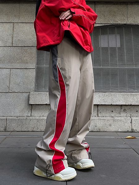 men's pants safari style high street polyester pants splicing loose wide leg casual pants male american retro sweatpants casual trouser, Black
men's pants safari style high street polyester pants splicing loose wide leg casual pants male american retro sweatpants casual trouser, Black