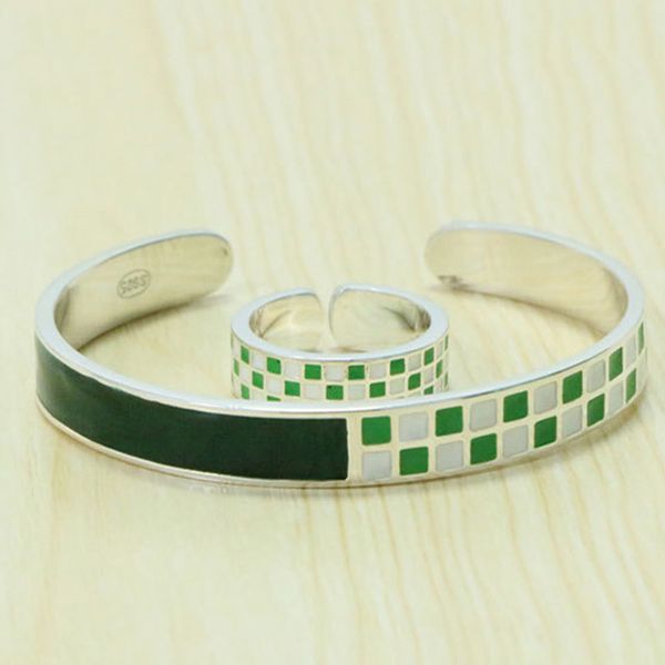 s925 sterling silver bangle green white gum silver bracelet couple fashion classic network red temperament creative personality simple jewel, Black
s925 sterling silver bangle green white gum silver bracelet couple fashion classic network red temperament creative personality simple jewel, Black