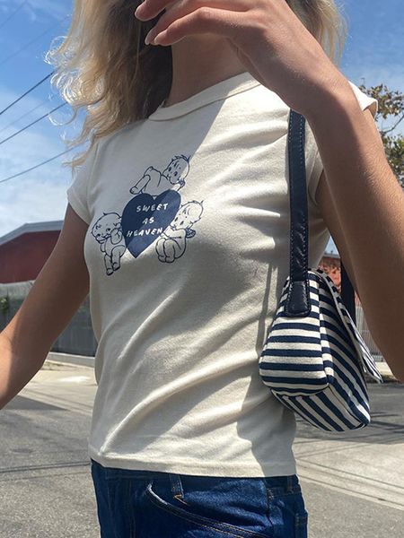 women's t-shirt vintage angel print y2k t-shirts women summer sweet chic soft cotton slim crop harajuku streetwear short sleeve t shirt, White
women's t-shirt vintage angel print y2k t-shirts women summer sweet chic soft cotton slim crop harajuku streetwear short sleeve t shirt, White