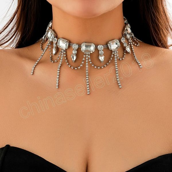 exaggerated large crystal short choker necklace for women trendy luxury rhinestone tassel necklace collar on neck jewelry ladies, Golden;silver
exaggerated large crystal short choker necklace for women trendy luxury rhinestone tassel necklace collar on neck jewelry ladies, Golden;silver