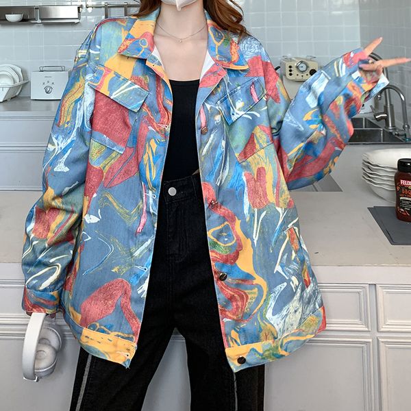 women's jackets spring and autumn style men and women couples colorful graffiti workwear jacket harajuku tie dyed denim coat women 2304, Black;brown
women's jackets spring and autumn style men and women couples colorful graffiti workwear jacket harajuku tie dyed denim coat women 2304, Black;brown