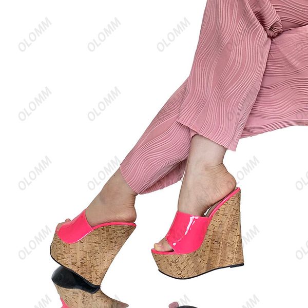 olomm handmade women summer patent leather mules sandals wedges heel open toe gorgeous blue red pink party shoes size 35 45 46, Black
olomm handmade women summer patent leather mules sandals wedges heel open toe gorgeous blue red pink party shoes size 35 45 46, Black