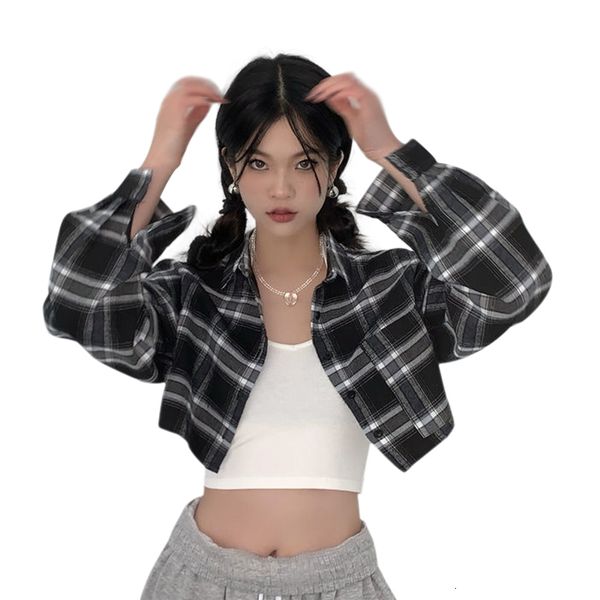 women's blouses shirts korea style casual plaid turn-down collar fall/spring girly long sleeve loose fit versatile cropped blouse 23042, White
women's blouses shirts korea style casual plaid turn-down collar fall/spring girly long sleeve loose fit versatile cropped blouse 23042, White