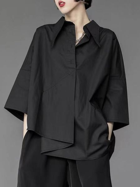 women's blouses shirts black summer loose unique short-sleeved irregular three-quarter sleeve handsome white blouse 230426
women's blouses shirts black summer loose unique short-sleeved irregular three-quarter sleeve handsome white blouse 230426