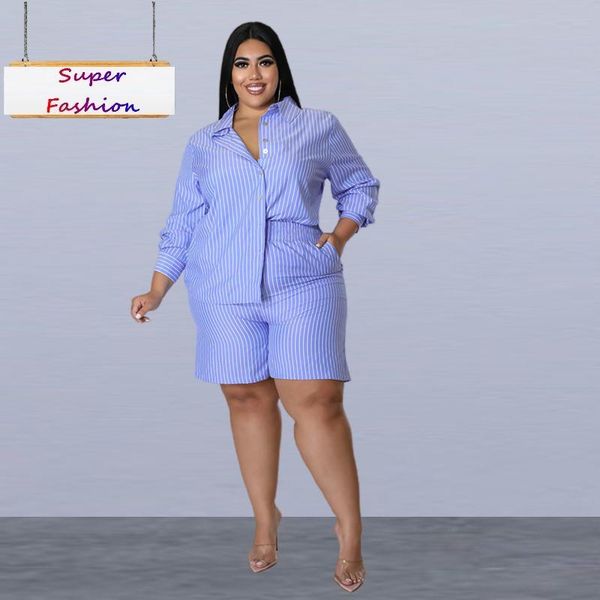 jeans l5xl 2022 summer plus size two piece sets women clothing casual loose striped shirt short suit ladies outfit dropshipping, Blue
jeans l5xl 2022 summer plus size two piece sets women clothing casual loose striped shirt short suit ladies outfit dropshipping, Blue