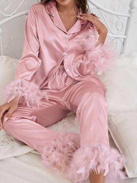 women's two piece pants casual ice silk pajamas suits fashion feathers lapel shirts with high waist sets simple home service women 2304, White
women's two piece pants casual ice silk pajamas suits fashion feathers lapel shirts with high waist sets simple home service women 2304, White