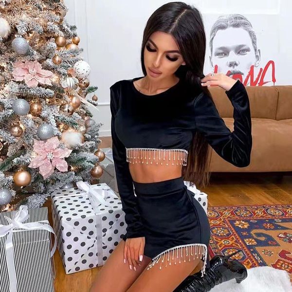 dresses new winter women skirt set casual velvet backless long sleeve tassel crop and two piece skirt suit women dress, White;black
dresses new winter women skirt set casual velvet backless long sleeve tassel crop and two piece skirt suit women dress, White;black