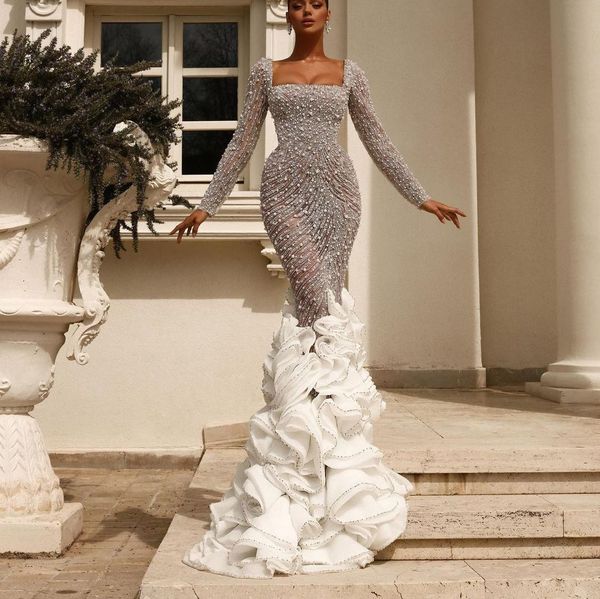 luxury mermaid evening dresses long sleeves bateau sparkly applique sequins floor length pearls 3d lace folds prom dress formal gown plus si, Black;red
luxury mermaid evening dresses long sleeves bateau sparkly applique sequins floor length pearls 3d lace folds prom dress formal gown plus si, Black;red
