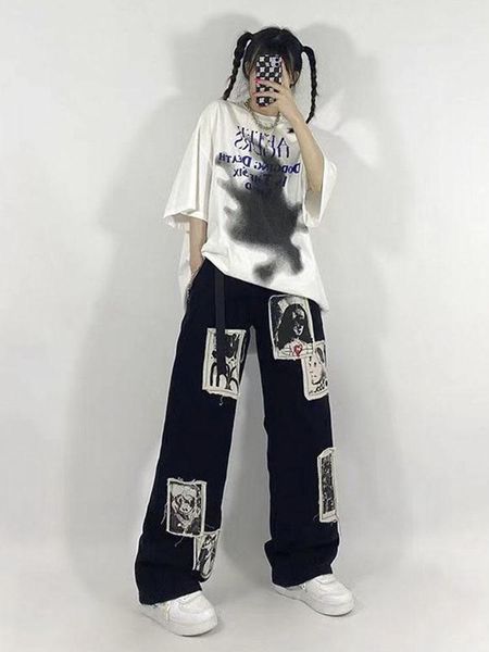 jeans grunge punk patchwork black jeans women hip hop streetwear print oversize wide leg trousers 90s vintage fashion pants, Blue
jeans grunge punk patchwork black jeans women hip hop streetwear print oversize wide leg trousers 90s vintage fashion pants, Blue