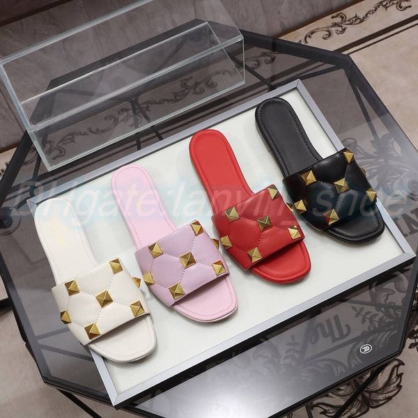 with box valentinoly''designer vt sandal quilted designer woman roman shoe stud nappa leather slipper luxury man flat rivet slide, Black
with box valentinoly''designer vt sandal quilted designer woman roman shoe stud nappa leather slipper luxury man flat rivet slide, Black